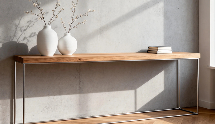 Stylish wood veneer console table in hall entrance - CenturyPly